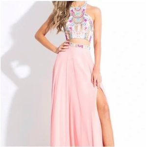 Rachel Allan coral two pieces dress.